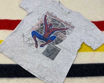 Sz L Youth Vintage 2002 Spiderman Movie Grey Kids T Shirt