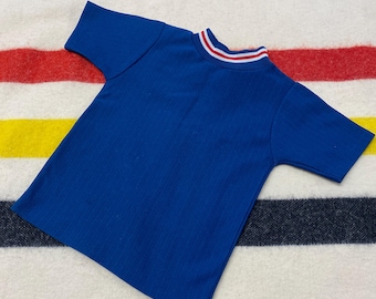 Vtg 60s Penneys Towncraft Plus Yellow & Blue Striped Polyester