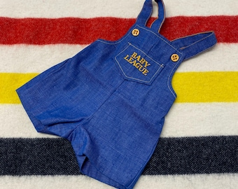 Mono con pechera vaquera Baby League, talla 6 meses, años 70, fabricado en EE. UU.