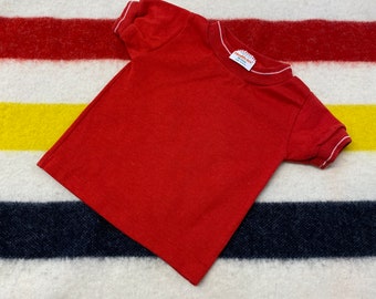 Sz 18Months Vintage 70s Red Plain Baby Ringer T Shirt USA Made