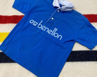 Camisa de manga larga con cuello azul Benetton 012 de los años 90 para jóvenes, talla L