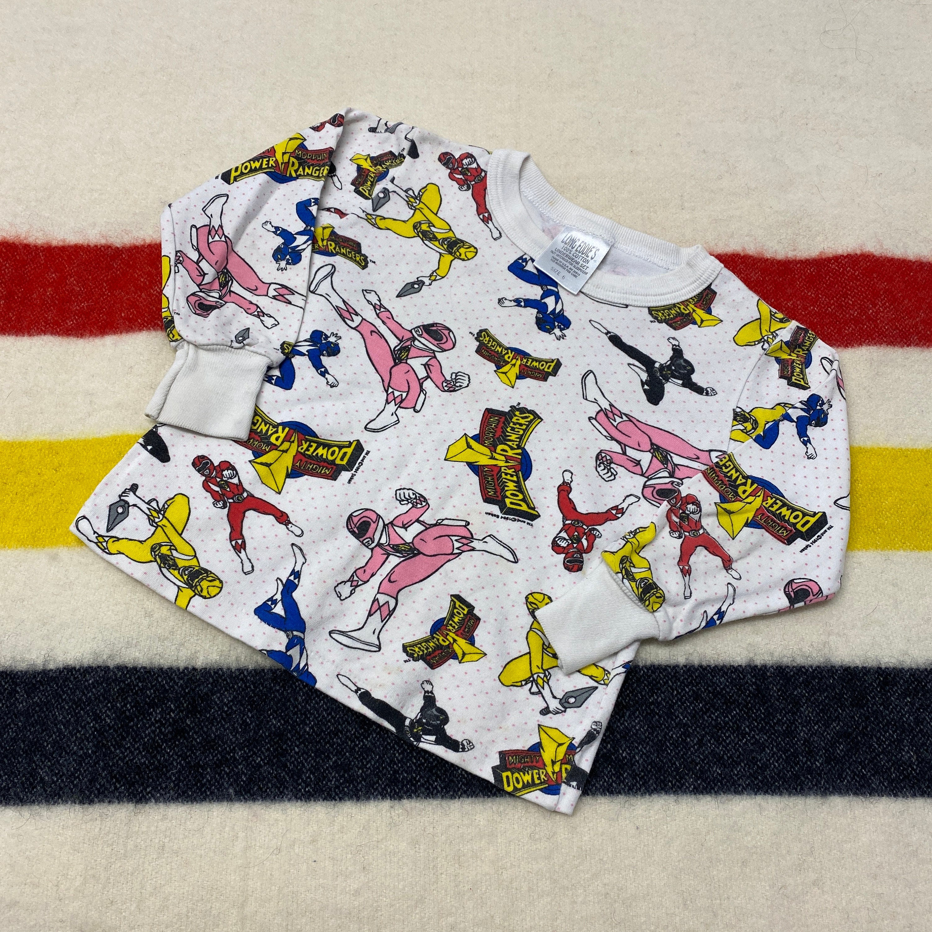 Sz Kids Vintage 90s Power Rangers All Over Print Long Sleeved