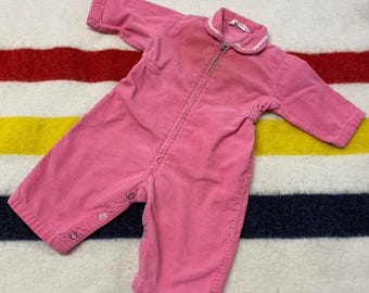 Sz 9Months 60s Pink Corduroy Zip Up Baby Jumper USA Made