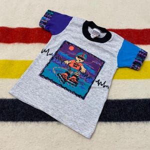 Sz 4T 80s Skate&#39;n Dude Multi Color Rollerblade Baby T Shirt USA Made