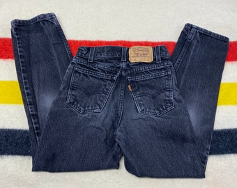 22" Waist 1990s Vintage Kids Black Levi's Orange Tab Youth Denim Jeans Sz 10 Slim