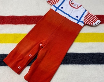 Sz 18Months Vintage 70s Red/White One Piece Baby Infant Jumpsuit