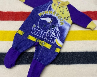 Sz 0-6Months 80s Minnesota Vikings NFL Football Baby Fleece Sleeper Footie Pajamas USA Made