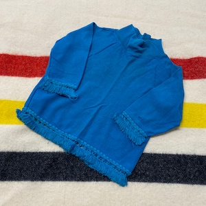 Sz 6 60s Vintage 100% Cotton Blue Turtleneck Frayed Baby Toddler Sweatshirt