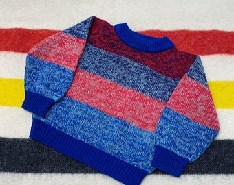 Suéter de punto acrílico multicolor a rayas de los años 80 para bebé, talla 2T