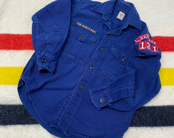 1950s Kids Youth Cub Scouts BSA Navy Blue Sanforized Button Up Shirt Osceola Troop 131