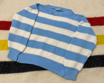 Sz S Youth 80s Blue Striped Kids Acrylic Knit Sweater