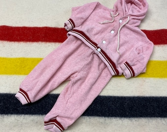 Sz 18Months 1970s Baby Girl Two Piece Terry Runner Jumpsuit Hooded Jacket W/ Matching Pants USA Made