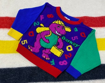 Sz 3T Baby Vintage 1992 Barney Picture Knit The Lyons Group Cartoon Sweater USA Made
