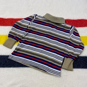 Sz 5 Vintage 70s Baby Micro Stripe Turtle Neck Long Sleeved Shirt USA Made