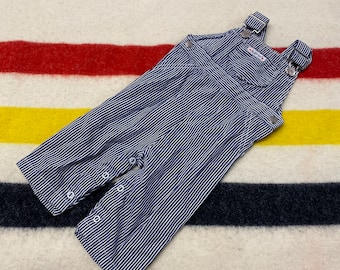 Sz 9Months 1970s Vintage Hickory Stripe Baby Kids Bib Overalls Health-Tex USA Made