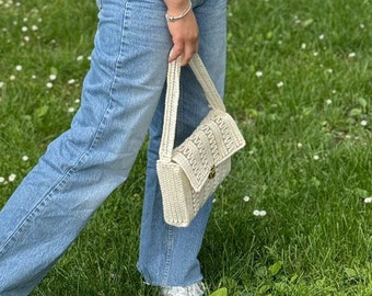 New Knitting White Ecru Handbag 26x16x3 rectangle