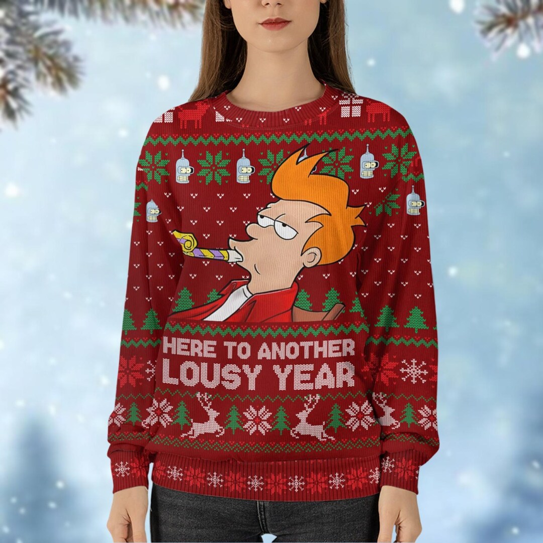Christmas Futurama Ugly Sweater, Funny Cartoon Movie Shirt, Here to ...