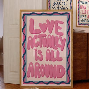 Love Actually is All Around Art Print Poster, Trendy Retro Love Heart Illustration, Preppy Pink Dorm Decor, Modern Kitchen Art Printable