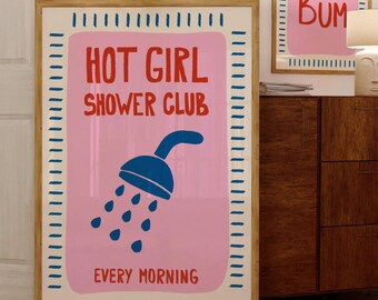 Shower Club Trendy Badezimmer Druck College Badezimmer Schild Lustig rosa Zitat Dekor Toilette Wand Kunst Druck lustiges Geschenk Dopamin Dekor druckbare Kunst