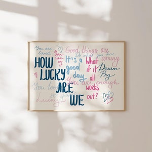 Citazioni motivazionali alla moda e fortunate, stampa artistica da parete ispiratrice, blu navy e rosa, decorazione per camera da letto preppy, download digitale stampabile