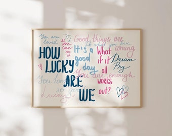 Trendy Lucky Motivational Quotes Inspirational Wall Art Print Navy Blue Pink Preppy Room Decor Dorm Teen Girl Printable Digital Download