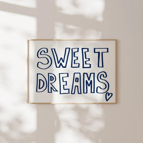 Sweet Dreams print, Above bed horizontal print, Dorm room prints, Teen girl bedroom prints, College apartment, Mid century, Aesthetic prints