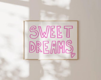Sweet Dreams print, above bed horizontal print, Dorm room prints, Teen girl bedroom prints, College apartment, Mid century, Aesthetic prints