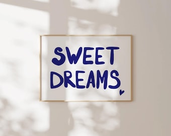 Sweet Dreams Print Above Bed Horizontal Print Dorm Room Posters Teen Girl Bedroom Prints College Apartment Minimalist Aesthetic Digital
