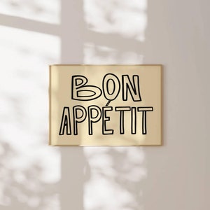 Bon Appetit プリント キッチン 横長プリント バーカート ウォールアート 引用ポスター 手描き ミッドセンチュリー タイポグラフィプリント レトロ ダイニング デジタル