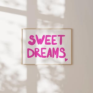 Sweet Dreams print, above bed horizontal print, Dorm room prints, Teen girl bedroom prints, College apartment, Mid century, Aesthetic prints