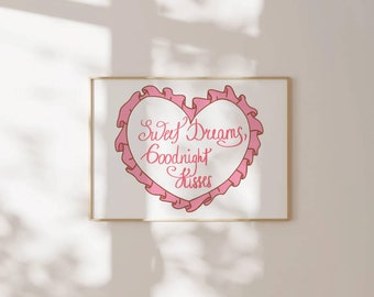 Dulces sueños imprimir encima de la cama horizontal de moda coqueta dormitorio impresiones adolescente chica dormitorio pared arte universidad apartamento estético imprimibles