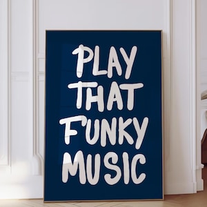Spielen Sie die Funky Music Print Retro Wandkunst Küche Print Trendy Navy Blau Poster Vintage Musik Poster Adrette Wanddekoration Digital Download