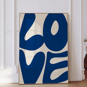 Stampa artistica da parete alla moda blu navy Love Retro Wall Decor Estetica sopra la camera da letto Arte Preppy Poster per dormitorio Arte da parete costiera DIGITALE Download