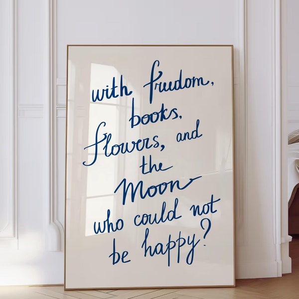 Who Could Not Be Happy Print Positive Affirmations Poster Navy Blue Quote Aesthetic Print Trendy Wall Art Bedroom Wall Art Digital Download