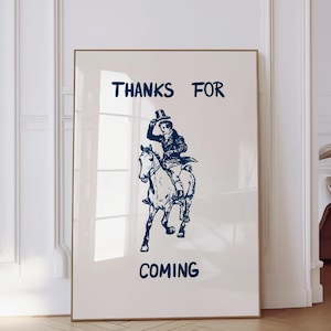 Thanks For Coming Print Vintage Poster Trendy Living Room Decor Navy Blue Wall Art Cute Quote Art Aesthetic Hand Drawn Digital Download