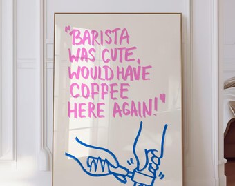 Coffee wall art, Coffee bar print, Coffee poster, Barista rating print, Coffee lover gift, Kitchen print Cute Hand Drawn Printable Wall Art