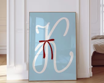 Letter K Print Light Blue Wall Art Big Letters For Wall K Dorm Wall Art Girls Coquette Letters Decor For Nursery Digital Download