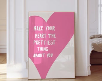 Trendige rosa Herz Zitat Wand Kunst minimalistische ästhetische Wohnheim Zimmer Kunst Preppy Girly Wand Dekor Y2K Schlafzimmer druckbare digitale Download