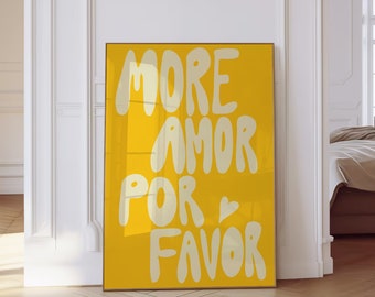 Art mural Amor Por Favor Sunshine - Art mural éclectique moderne jaune à téléchargement immédiat - citation d'amour, design rétro tendance