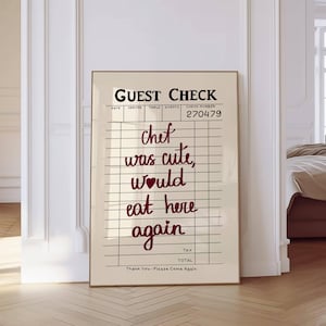 Trendy gastcheque Chef was schattig print retro muurkunst keuken muurprints barwagen print preppy handgetekende muurkunst esthetische print digitaal