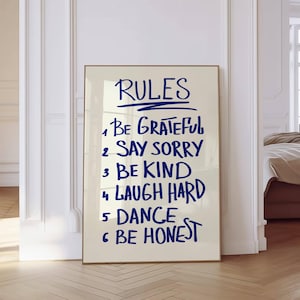 House Rules Retro Wall Art Blue Rules Print Retro Quote Print Trendy Wall Art For Kids Dorm Room Decor Aesthetic Hand Drawn Digital Print