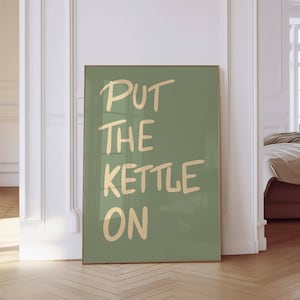 Waterkoker aanzetten print print, retro kunst aan de muur, keukencitaat muur prints, eetkamer, thee, koffie, handgetekende esthetische digitale print, keukencitaat