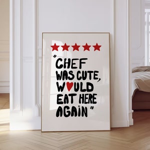 Chef-kok was schattig zou hier weer eten | Retro muurkunst, keukenmuurafdrukken, barwagenafdruk, handgetekende muurkunst, esthetische print