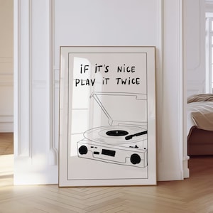 Musik Wand Kunst Play It Twice Plattenspieler Poster Retro Groovy Print Geschenk Musikliebhaber Zuhause Vintage Ausstellung Trendy Minimalist Print