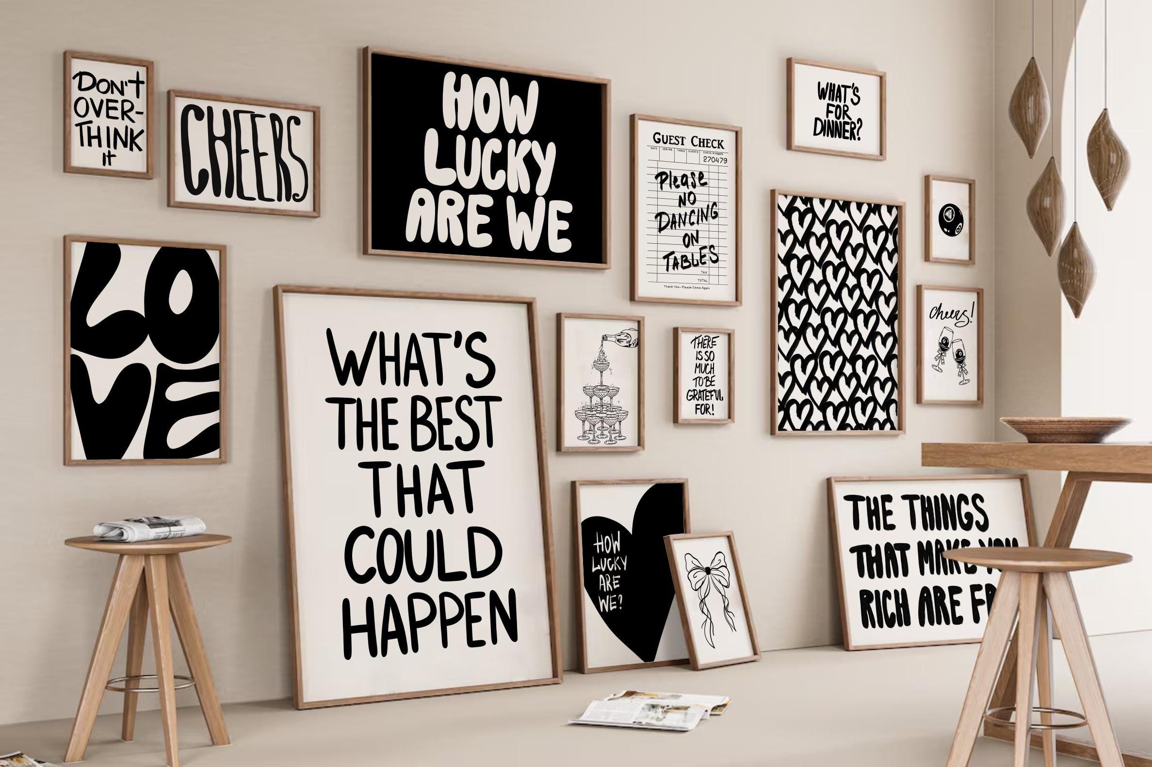 Set of 15 Trendy Quotes Wall Art Prints Black and White Prints Gallery Wall Set Kitchen Wall Art How Lucky Are We Quote Dorm Decor DIGITAL