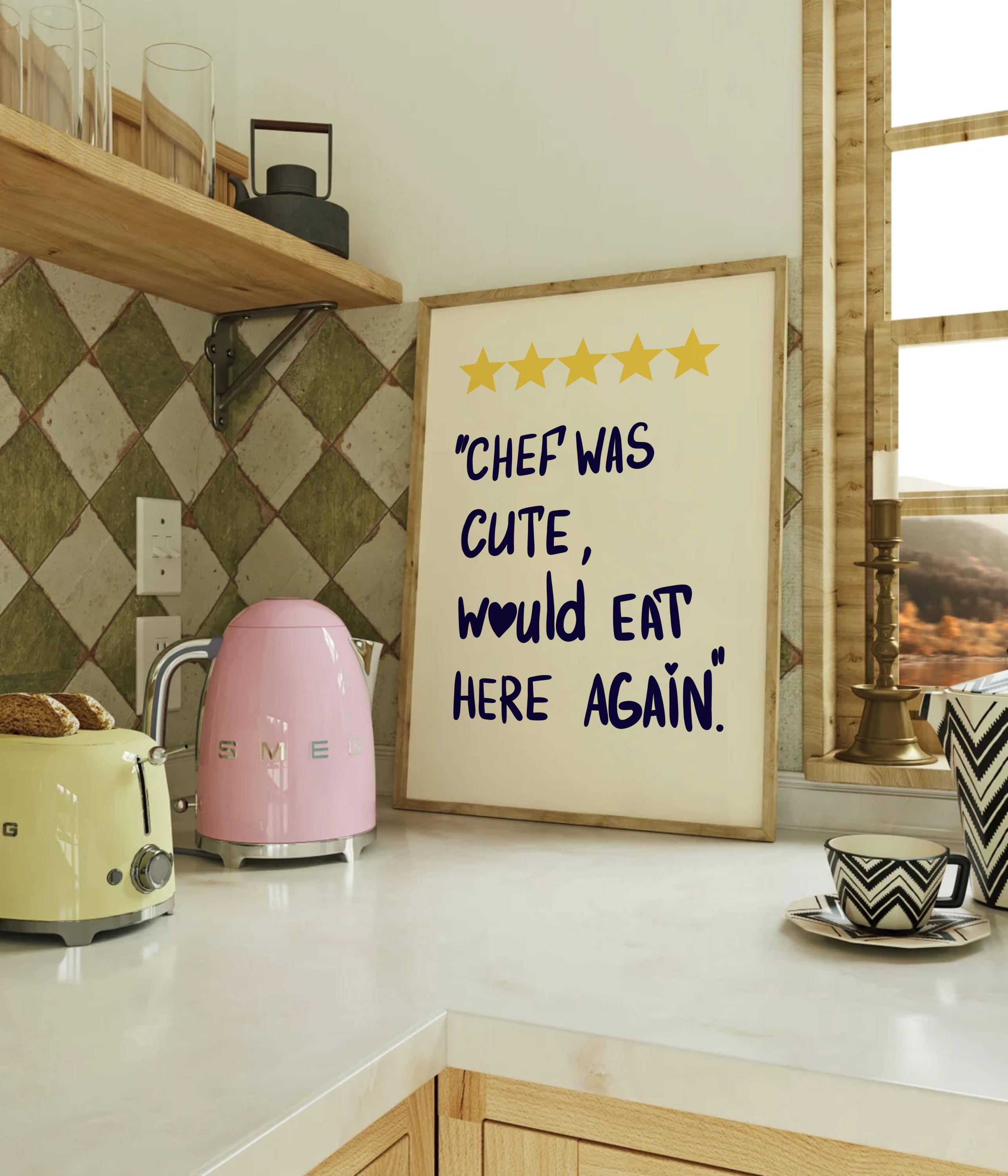 Caterease Kitchen Beo Prints Chef Was Cute Aesthetic Kitchen Print Retro Wall Art Blue Kitchen Wall ...