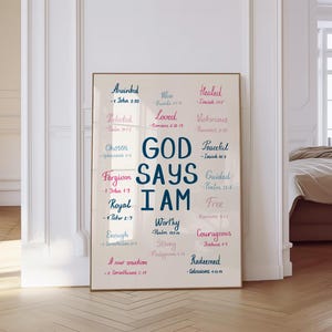 Trendy Bible Verse Wall Art Christian Affirmation Print for College Girl Pink Scripture Decor Navy Blue Preppy Print  Dorm Decor DIGITAL