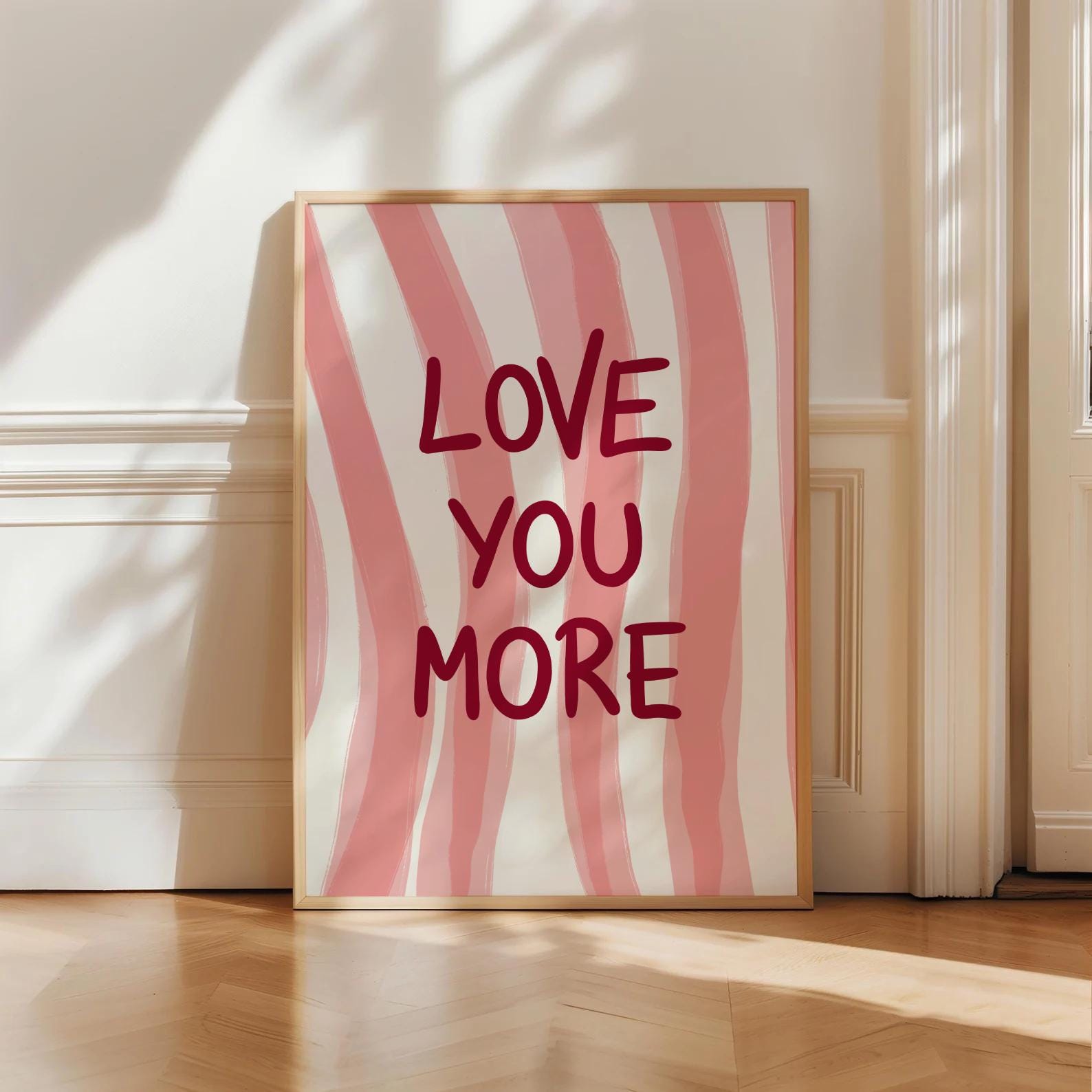 Love You More Wall Art Print Pink Red Preppy Print Trendy Beach Wall