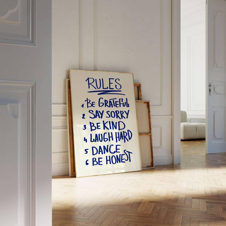 House Rules Retro Wall Art Blue Rules Print Retro Quote Print Trendy ...