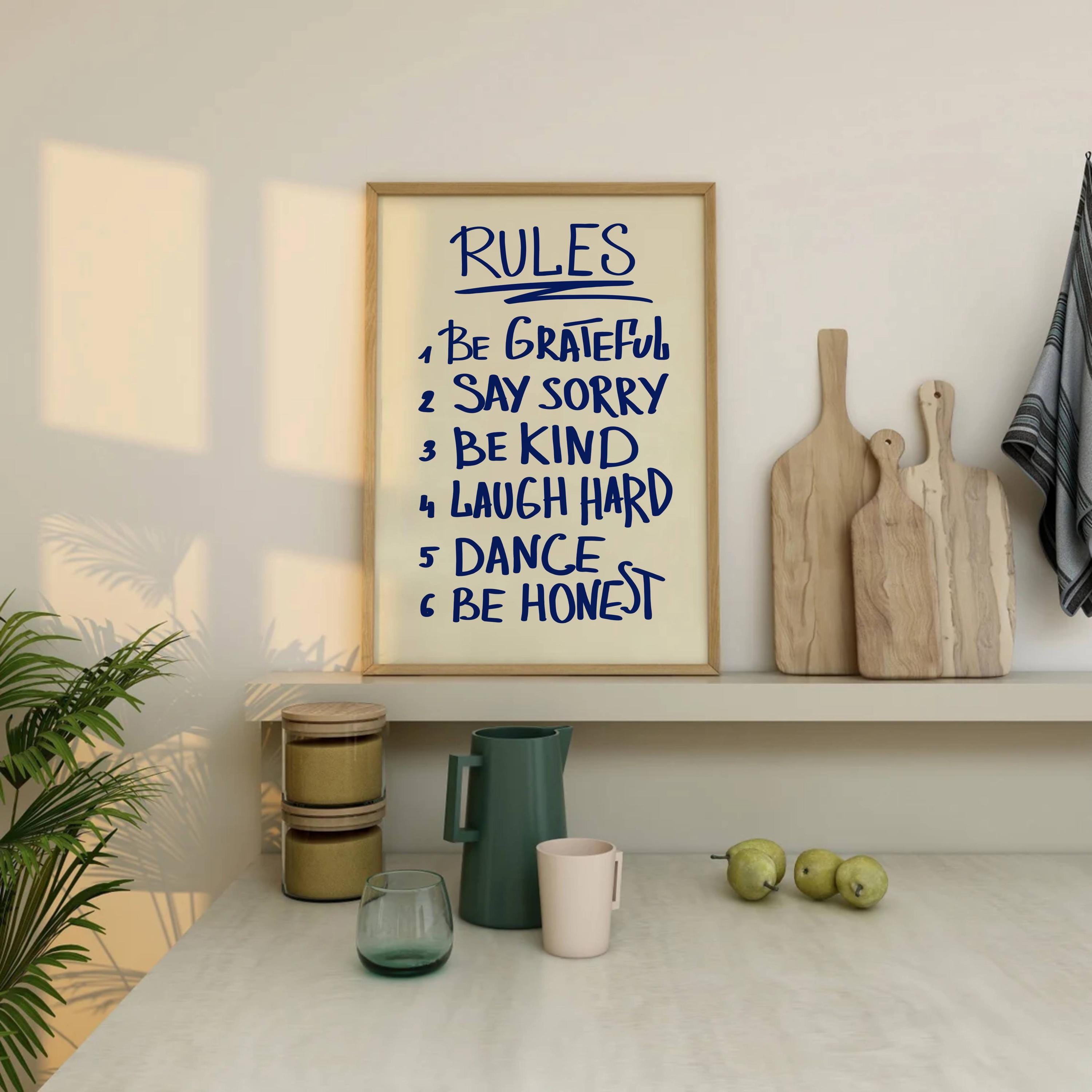House Rules Retro Wall Art Blue Rules Print Retro Quote Print Trendy ...